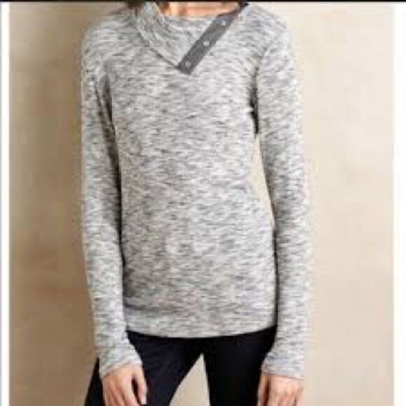 Anthropologie | Dolan Left Coast Snap-Neck Pullover Marled Gray Sweater | S - Picture 2 of 8